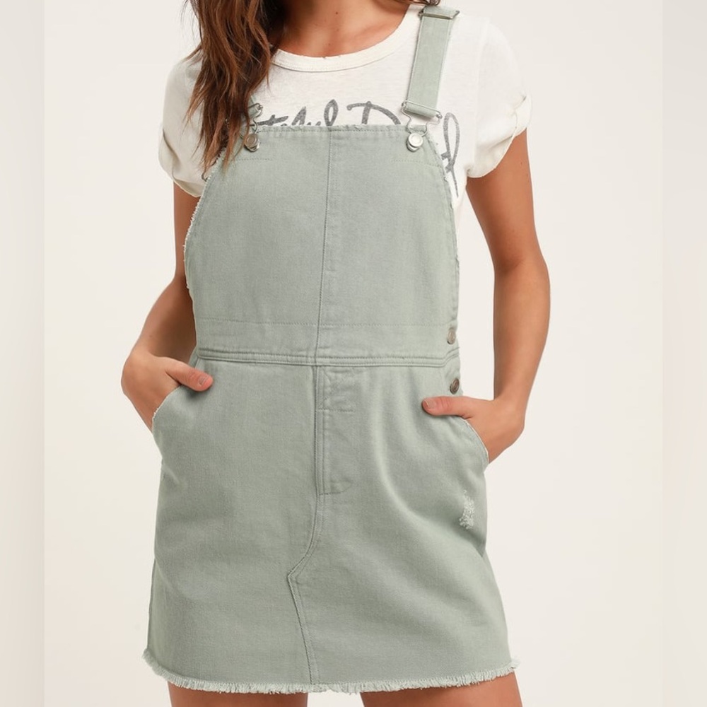 Lulus Aria Sage Denim Skirt Overalls